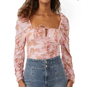 NWT Free People Hilary Print Keyhole Neck Top M